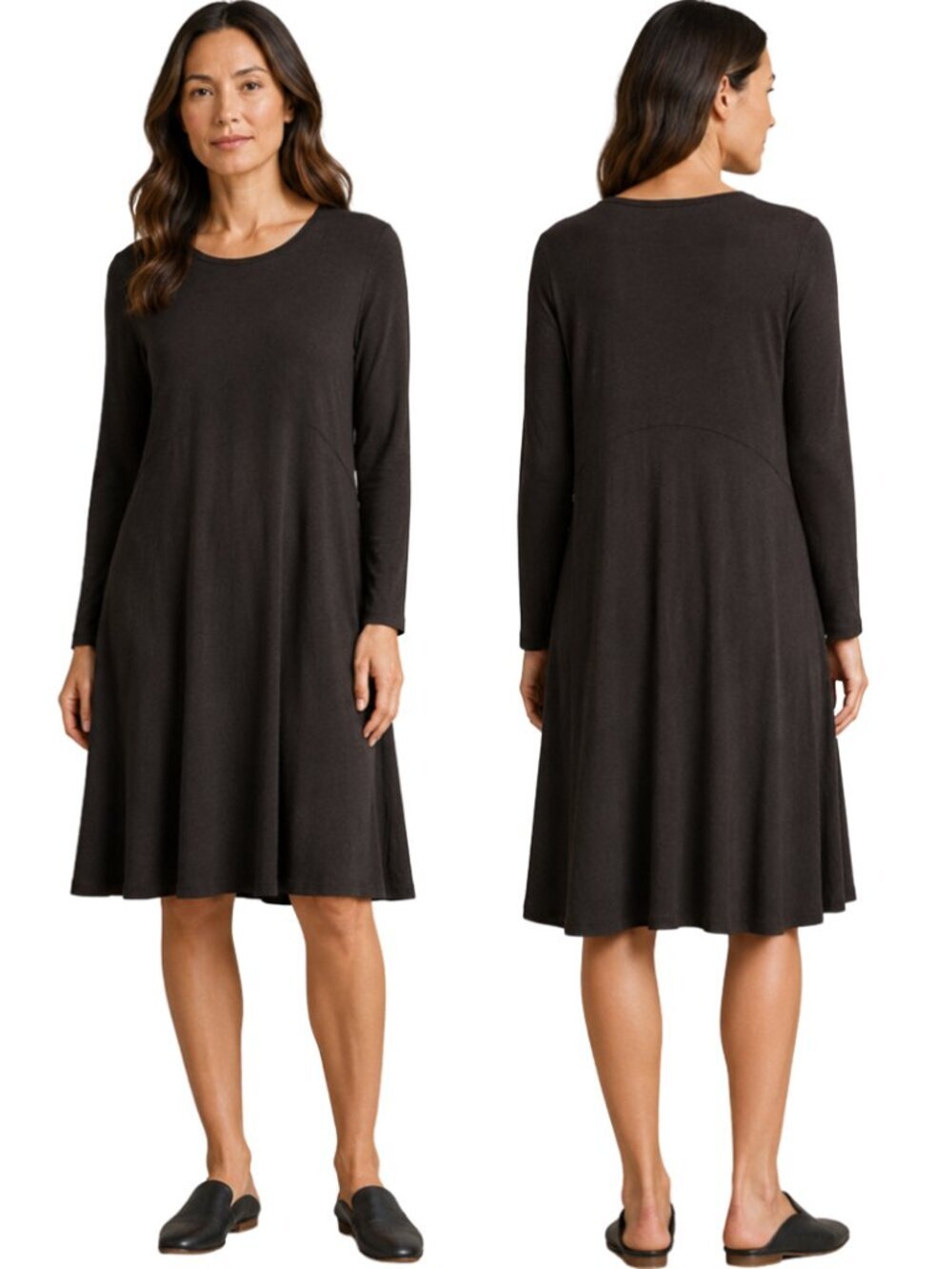 Eileen Fisher Viscose Jersey Long Sleeve Dress Women's Medium Brown Minimal NWOT